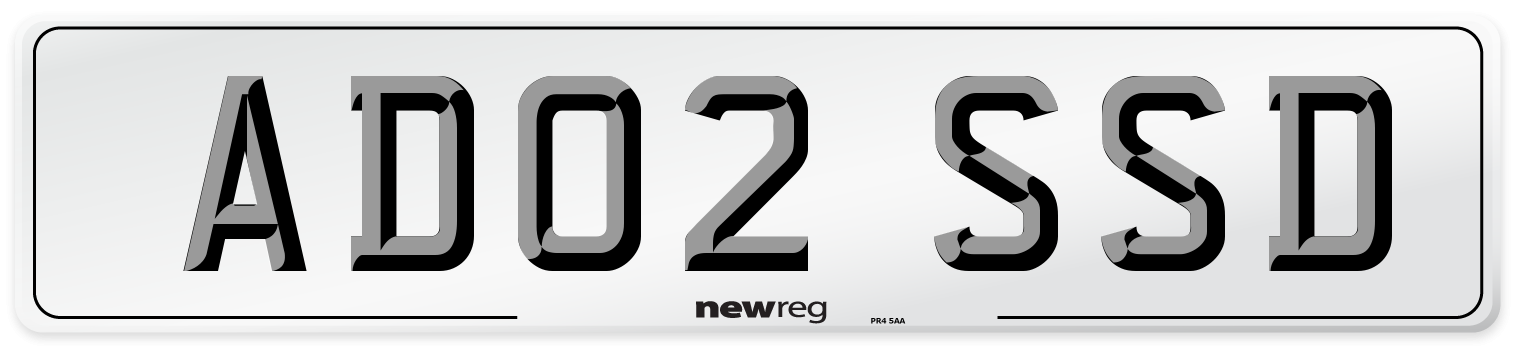 AD02 SSD Number Plate from New Reg